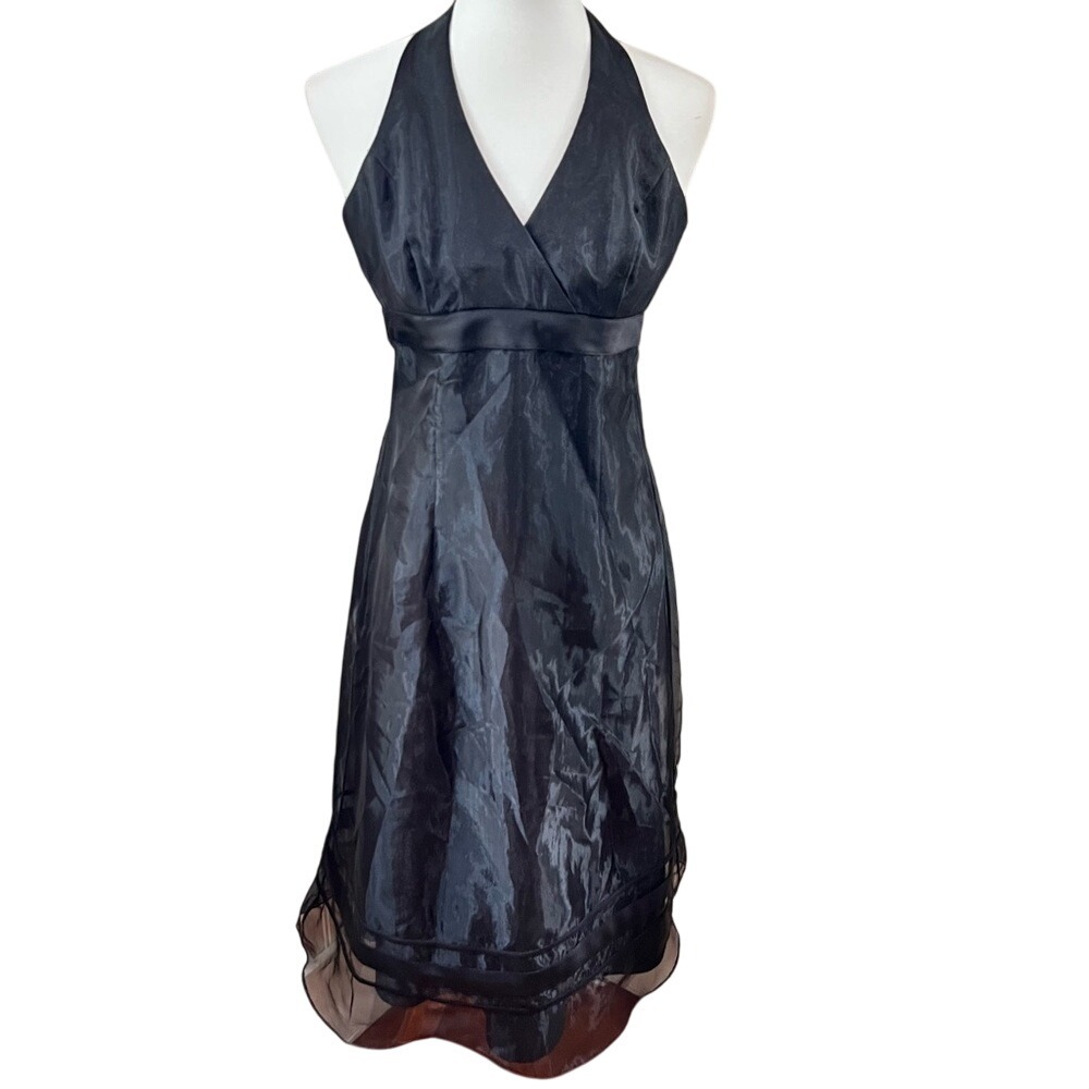 NWT David's Bridal Halter Satin Tea-length Black Event Dress Whimsigoth
